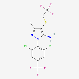 molecular formula C13H9Cl2F6N3S B2829971 2-[2,6-Dichloro-4-(trifluoromethyl)phenyl]-5-methyl-4-(2,2,2-trifluoroethylsulfanyl)pyrazol-3-amine CAS No. 168685-72-1