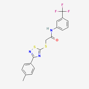 molecular formula C18H14F3N3OS2 B2829984 2-((3-(p-tolyl)-1,2,4-thiadiazol-5-yl)thio)-N-(3-(trifluoromethyl)phenyl)acetamide CAS No. 864917-34-0