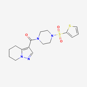 molecular formula C16H20N4O3S2 B2829991 (4,5,6,7-Tetrahydropyrazolo[1,5-a]pyridin-3-yl)(4-(thiophen-2-ylsulfonyl)piperazin-1-yl)methanone CAS No. 2034587-58-9