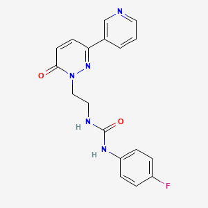 molecular formula C18H16FN5O2 B2830001 1-(4-fluorophenyl)-3-(2-(6-oxo-3-(pyridin-3-yl)pyridazin-1(6H)-yl)ethyl)urea CAS No. 1021108-43-9