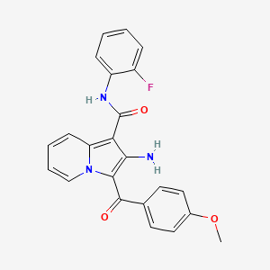 molecular formula C23H18FN3O3 B2830014 2-氨基-N-(2-氟苯基)-3-(4-甲氧基苯甲酰)吲哩啶-1-羧酰胺 CAS No. 906163-23-3