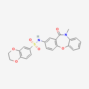 molecular formula C22H18N2O6S B2830021 N-(10-methyl-11-oxo-10,11-dihydrodibenzo[b,f][1,4]oxazepin-2-yl)-2,3-dihydrobenzo[b][1,4]dioxine-6-sulfonamide CAS No. 922136-19-4