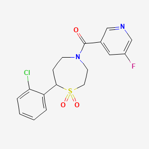 molecular formula C17H16ClFN2O3S B2830024 (7-(2-Chlorophenyl)-1,1-dioxido-1,4-thiazepan-4-yl)(5-fluoropyridin-3-yl)methanone CAS No. 2034459-73-7