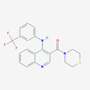 molecular formula C21H18F3N3OS B2830029 硫吗啉(4-((3-(三氟甲基)苯基)氨基)喹啉-3-基)甲酮 CAS No. 1357783-39-1