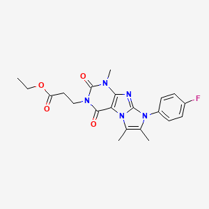 molecular formula C21H22FN5O4 B2830033 ethyl 3-(8-(4-fluorophenyl)-1,6,7-trimethyl-2,4-dioxo-1H-imidazo[2,1-f]purin-3(2H,4H,8H)-yl)propanoate CAS No. 887459-05-4