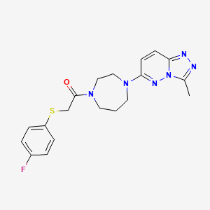 molecular formula C19H21FN6OS B2830037 2-(4-Fluorophenyl)sulfanyl-1-[4-(3-methyl-[1,2,4]triazolo[4,3-b]pyridazin-6-yl)-1,4-diazepan-1-yl]ethanone CAS No. 2320822-72-6