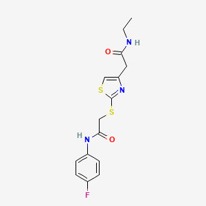 molecular formula C15H16FN3O2S2 B2830041 N-ethyl-2-(2-((2-((4-fluorophenyl)amino)-2-oxoethyl)thio)thiazol-4-yl)acetamide CAS No. 941921-61-5