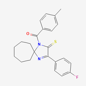 molecular formula C23H23FN2OS B2830048 3-(4-Fluorophenyl)-1-(4-methylbenzoyl)-1,4-diazaspiro[4.6]undec-3-ene-2-thione CAS No. 1224011-54-4