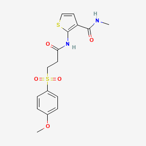 molecular formula C16H18N2O5S2 B2830064 2-(3-((4-methoxyphenyl)sulfonyl)propanamido)-N-methylthiophene-3-carboxamide CAS No. 923086-91-3
