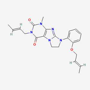 molecular formula C22H25N5O3 B2830070 3-((2E)but-2-enyl)-8-[2-((2E)but-2-enyloxy)phenyl]-1-methyl-1,3,5-trihydroimid azolidino[1,2-h]purine-2,4-dione CAS No. 887672-36-8