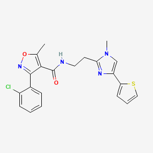 molecular formula C21H19ClN4O2S B2830073 3-(2-氯苯基)-5-甲基-N-(2-(1-甲基-4-(噻吩-2-基)-1H-咪唑-2-基)乙基)异噁唑-4-甲酰胺 CAS No. 1396871-79-6