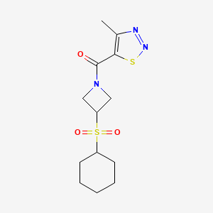 molecular formula C13H19N3O3S2 B2830088 (3-(Cyclohexylsulfonyl)azetidin-1-yl)(4-methyl-1,2,3-thiadiazol-5-yl)methanone CAS No. 1797017-41-4