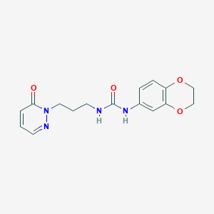 molecular formula C16H18N4O4 B2830090 1-(2,3-二氢苯并[b][1,4]二噁杂环-6-基)-3-(3-(6-氧喹啉-1(6H)-基)丙基)脲 CAS No. 1203285-55-5