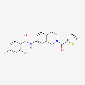 molecular formula C21H16ClFN2O2S B2830091 2-chloro-4-fluoro-N-(2-(thiophene-2-carbonyl)-1,2,3,4-tetrahydroisoquinolin-7-yl)benzamide CAS No. 955761-75-8