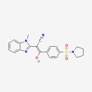 molecular formula C21H20N4O3S B2830102 (E)-2-(1-methyl-1H-benzo[d]imidazol-2(3H)-ylidene)-3-oxo-3-(4-(pyrrolidin-1-ylsulfonyl)phenyl)propanenitrile CAS No. 476279-70-6