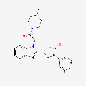 molecular formula C26H30N4O2 B2830105 1-(3-methylphenyl)-4-{1-[2-(4-methyl-1-piperidinyl)-2-oxoethyl]-1H-benzimidazol-2-yl}-2-pyrrolidinone CAS No. 942885-03-2