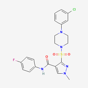 molecular formula C21H21ClFN5O3S B2830116 Ethyl 4-[(pyridin-3-ylmethyl)amino][1]benzofuro[3,2-d]pyrimidine-2-carboxylate CAS No. 1189858-14-7