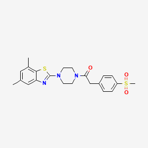 molecular formula C22H25N3O3S2 B2830151 1-(4-(5,7-Dimethylbenzo[d]thiazol-2-yl)piperazin-1-yl)-2-(4-(methylsulfonyl)phenyl)ethanone CAS No. 942008-87-9