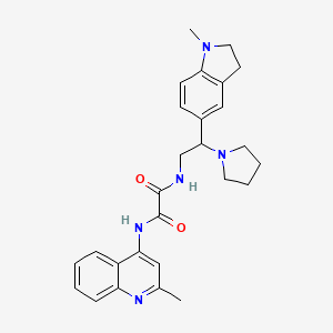 molecular formula C27H31N5O2 B2830153 N1-(2-(1-methylindolin-5-yl)-2-(pyrrolidin-1-yl)ethyl)-N2-(2-methylquinolin-4-yl)oxalamide CAS No. 922556-43-2