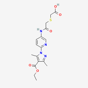 molecular formula C17H20N4O5S B2830154 2-{[2-({6-[4-(乙氧羰基)-3,5-二甲基-1H-吡唑-1-基]-3-吡啶基}氨基)-2-氧乙基]硫醚}乙酸 CAS No. 957030-33-0