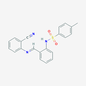 molecular formula C21H17N3O2S B283018 N-(2-{[(2-cyanophenyl)imino]methyl}phenyl)-4-methylbenzenesulfonamide 