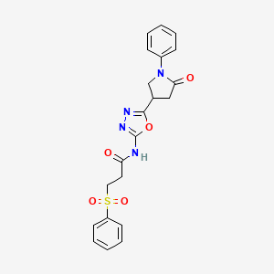 molecular formula C21H20N4O5S B2830194 N-(5-(5-oxo-1-phenylpyrrolidin-3-yl)-1,3,4-oxadiazol-2-yl)-3-(phenylsulfonyl)propanamide CAS No. 1334368-49-8