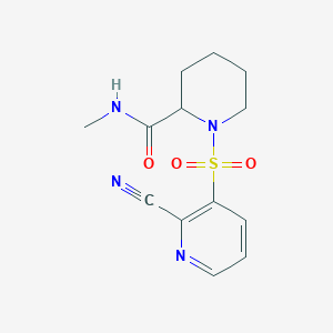 molecular formula C13H16N4O3S B2830213 1-(2-Cyanopyridin-3-yl)sulfonyl-N-methylpiperidine-2-carboxamide CAS No. 1966698-27-0