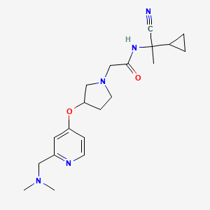 molecular formula C20H29N5O2 B2830230 N-(1-Cyano-1-cyclopropylethyl)-2-[3-[2-[(dimethylamino)methyl]pyridin-4-yl]oxypyrrolidin-1-yl]acetamide CAS No. 2224025-95-8