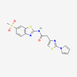 molecular formula C17H14N4O3S3 B2830241 2-(2-(1H-pyrrol-1-yl)thiazol-4-yl)-N-(6-(methylsulfonyl)benzo[d]thiazol-2-yl)acetamide CAS No. 1172898-04-2