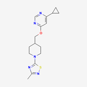 molecular formula C16H21N5OS B2830254 5-(4-(((6-Cyclopropylpyrimidin-4-yl)oxy)methyl)piperidin-1-yl)-3-methyl-1,2,4-thiadiazole CAS No. 2309216-21-3