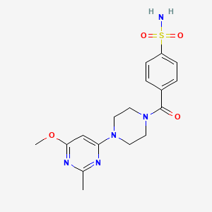 molecular formula C17H21N5O4S B2830259 4-(4-(6-Methoxy-2-methylpyrimidin-4-yl)piperazine-1-carbonyl)benzenesulfonamide CAS No. 1251658-90-8