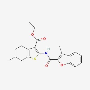 molecular formula C22H23NO4S B2830262 Ethyl 6-methyl-2-(3-methylbenzofuran-2-carboxamido)-4,5,6,7-tetrahydrobenzo[b]thiophene-3-carboxylate CAS No. 923234-80-4