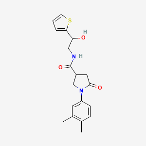 molecular formula C19H22N2O3S B2830271 1-(3,4-dimethylphenyl)-N-(2-hydroxy-2-(thiophen-2-yl)ethyl)-5-oxopyrrolidine-3-carboxamide CAS No. 1351617-64-5