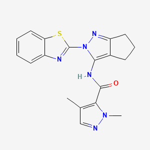 molecular formula C19H18N6OS B2830274 N-(2-(benzo[d]thiazol-2-yl)-2,4,5,6-tetrahydrocyclopenta[c]pyrazol-3-yl)-1,4-dimethyl-1H-pyrazole-5-carboxamide CAS No. 1208968-10-8