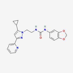 molecular formula C21H21N5O3 B2830288 1-(benzo[d][1,3]dioxol-5-yl)-3-(2-(5-cyclopropyl-3-(pyridin-2-yl)-1H-pyrazol-1-yl)ethyl)urea CAS No. 1797236-04-4