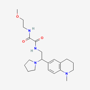 molecular formula C21H32N4O3 B2830292 N1-(2-methoxyethyl)-N2-(2-(1-methyl-1,2,3,4-tetrahydroquinolin-6-yl)-2-(pyrrolidin-1-yl)ethyl)oxalamide CAS No. 921923-96-8