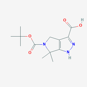 molecular formula C13H19N3O4 B2830294 6,6-Dimethyl-5-[(2-methylpropan-2-yl)oxycarbonyl]-1,4-dihydropyrrolo[3,4-c]pyrazole-3-carboxylic acid CAS No. 2243511-99-9