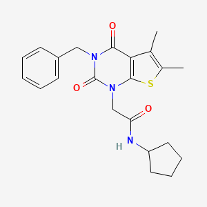 molecular formula C22H25N3O3S B2830303 2-(3-苄基-5,6-二甲基-2,4-二氧代噻吩并[2,3-d]嘧啶-1-基)-N-环戊基乙酰胺 CAS No. 689756-00-1