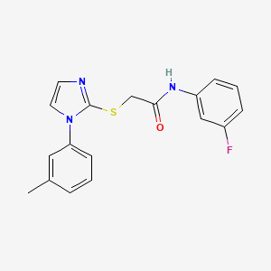 molecular formula C18H16FN3OS B2830305 N-(3-fluorophenyl)-2-((1-(m-tolyl)-1H-imidazol-2-yl)thio)acetamide CAS No. 851131-25-4