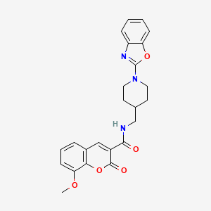 molecular formula C24H23N3O5 B2830306 N-((1-(benzo[d]oxazol-2-yl)piperidin-4-yl)methyl)-8-methoxy-2-oxo-2H-chromene-3-carboxamide CAS No. 1797955-67-9