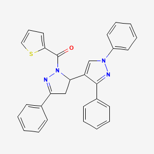 molecular formula C29H22N4OS B2830311 [3-(1,3-Diphenylpyrazol-4-yl)-5-phenyl-3,4-dihydropyrazol-2-yl]-thiophen-2-ylmethanone CAS No. 381695-87-0