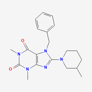 molecular formula C20H25N5O2 B2830314 7-Benzyl-1,3-dimethyl-8-(3-methyl-piperidin-1-yl)-3,7-dihydro-purine-2,6-dione CAS No. 573697-62-8