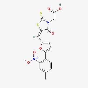 molecular formula C17H12N2O6S2 B2830321 (E)-2-(5-((5-(4-methyl-2-nitrophenyl)furan-2-yl)methylene)-4-oxo-2-thioxothiazolidin-3-yl)acetic acid CAS No. 612803-88-0
