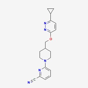 molecular formula C19H21N5O B2830331 6-[4-[(6-Cyclopropylpyridazin-3-yl)oxymethyl]piperidin-1-yl]pyridine-2-carbonitrile CAS No. 2379972-29-7