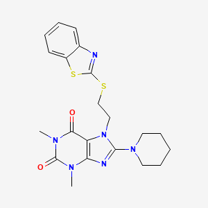 molecular formula C21H24N6O2S2 B2830363 7-(2-(benzo[d]thiazol-2-ylthio)ethyl)-1,3-dimethyl-8-(piperidin-1-yl)-1H-purine-2,6(3H,7H)-dione CAS No. 501352-35-8