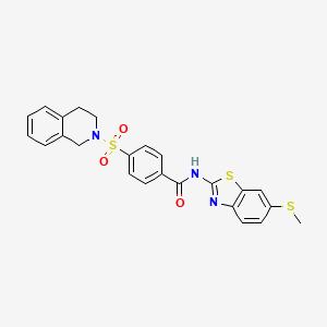 molecular formula C24H21N3O3S3 B2830388 4-((3,4-dihydroisoquinolin-2(1H)-yl)sulfonyl)-N-(6-(methylthio)benzo[d]thiazol-2-yl)benzamide CAS No. 922675-96-5
