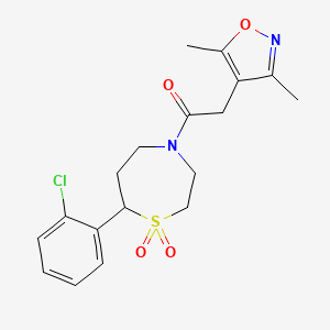 molecular formula C18H21ClN2O4S B2830403 1-(7-(2-氯苯基)-1,1-二氧代-1,4-噻杂丙酰-4-基)-2-(3,5-二甲基异噁唑-4-基)乙酮 CAS No. 2034531-03-6