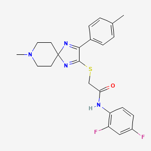 molecular formula C23H24F2N4OS B2830424 N-(2,4-difluorophenyl)-2-((8-methyl-3-(p-tolyl)-1,4,8-triazaspiro[4.5]deca-1,3-dien-2-yl)thio)acetamide CAS No. 1189495-51-9
