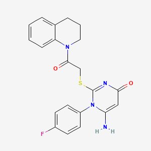 molecular formula C21H19FN4O2S B2830429 6-amino-2-[2-(3,4-dihydro-2H-quinolin-1-yl)-2-oxoethyl]sulfanyl-1-(4-fluorophenyl)pyrimidin-4-one CAS No. 872629-66-8