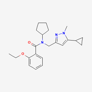 molecular formula C22H29N3O2 B2830486 N-cyclopentyl-N-((5-cyclopropyl-1-methyl-1H-pyrazol-3-yl)methyl)-2-ethoxybenzamide CAS No. 1788682-16-5